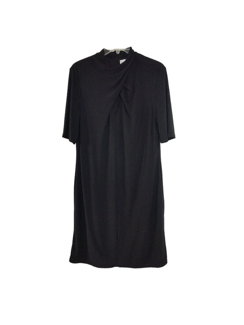 Nicole Miller Black Keyhole Dress Women Size 14 Lined Draped Neck Short Sleeve